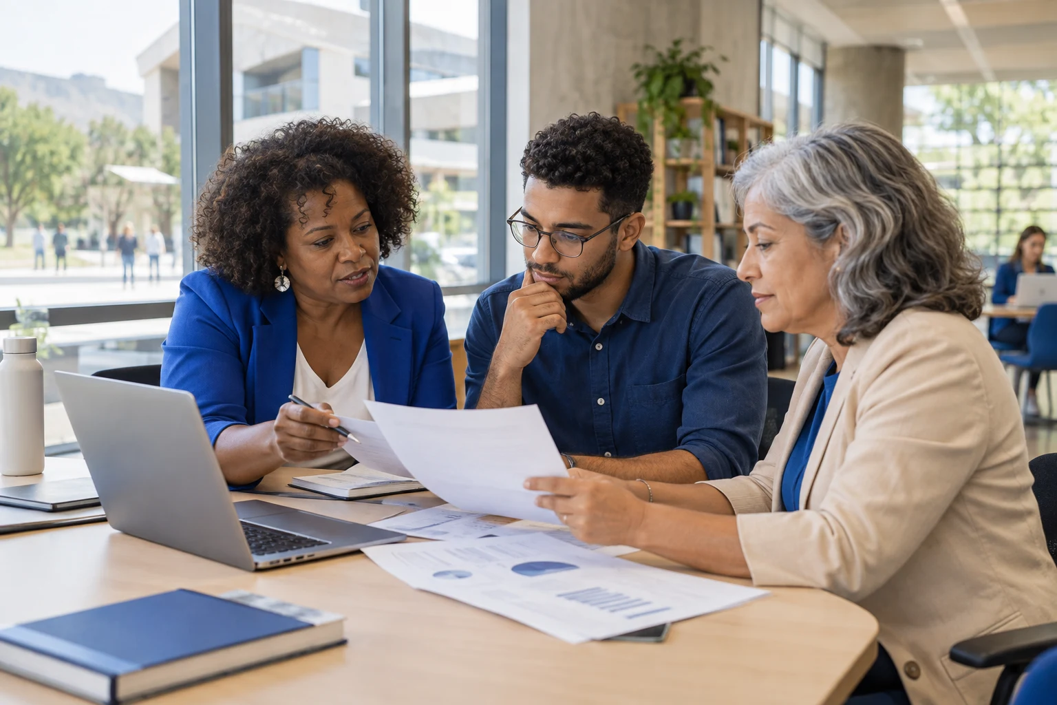 Equipe analisando informações acadêmicas em uma reunião